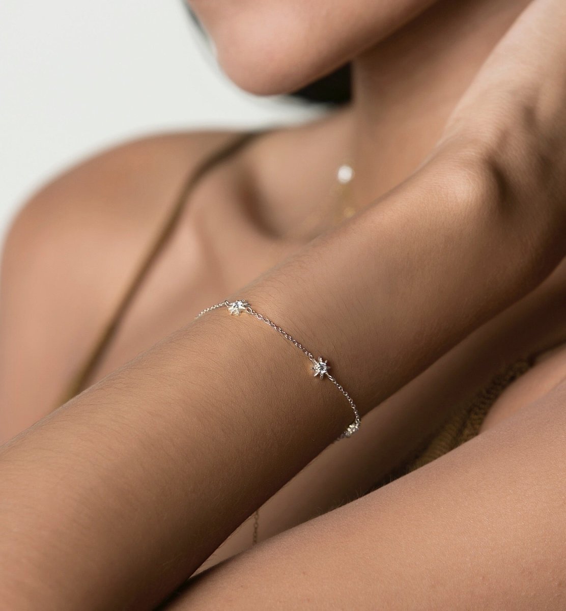 Dainty Sterling Silver Star Crystal Bracelet