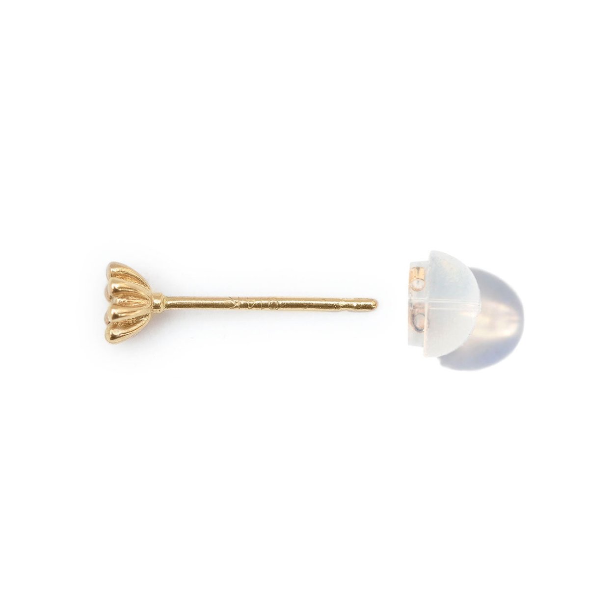 14K gold fleur diamond stud shown in side profile with its earring back