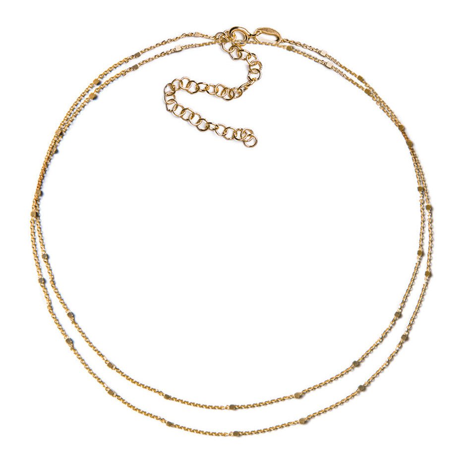 Gold vermeil double-layered beaded choker with an extender clasp, on a white background