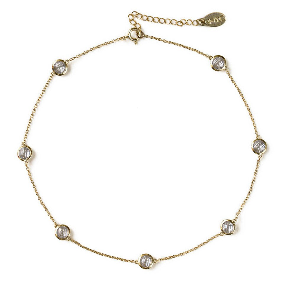 Gold vermeil white zirconia station choker with spring-ring clasp, on a white background